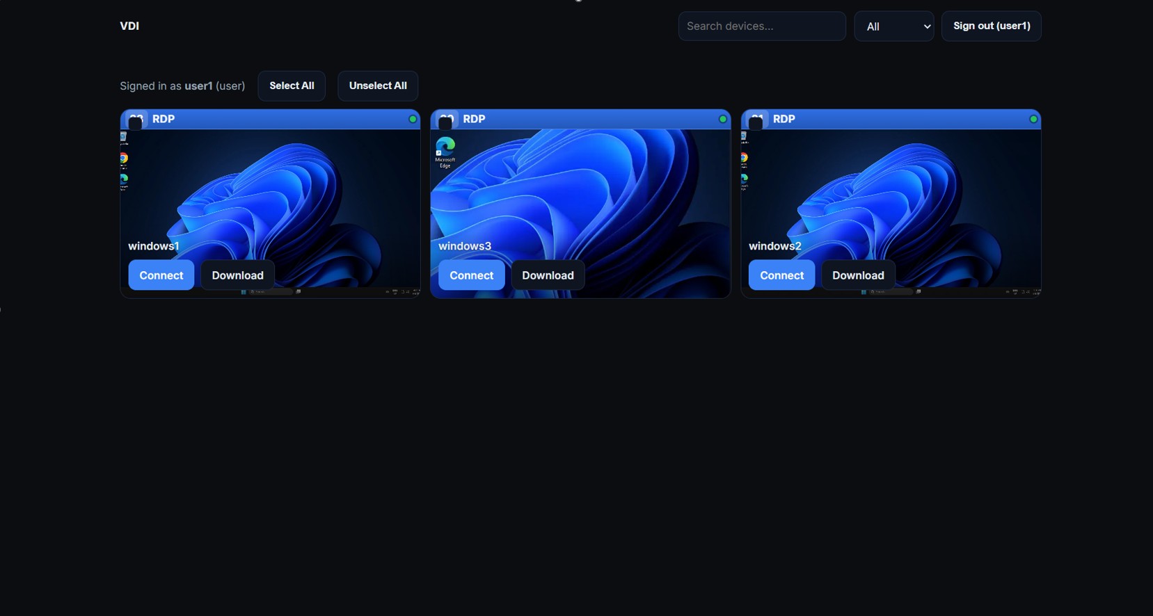 VDI environment screenshot